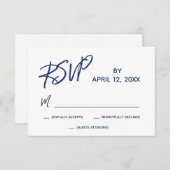 Casual handschrift script marineblauw bruiloft RSVP kaartje (Voorkant / Achterkant)