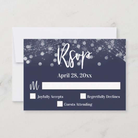 Casual handschrift Typografie Lights Navy Blue RSVP Kaartje (Voorkant)