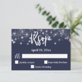 Casual handschrift Typografie Lights Navy Blue RSVP Kaartje (Staand voorkant)