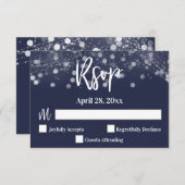 Casual handschrift Typografie Lights Navy Blue RSVP Kaartje (Voorkant / Achterkant)