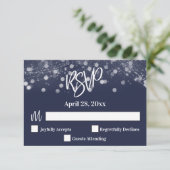 Casual handschrift Typografie Lights Navy Blue RSVP Kaartje (Staand voorkant)