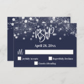 Casual handschrift Typografie Lights Navy Blue RSVP Kaartje (Voorkant / Achterkant)