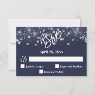 Casual handschrift Typografie Lights Navy Blue RSVP Kaartje