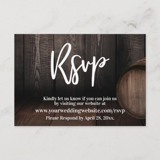 Casual handschrift Typografie Wooden Barrel RSVP Informatiekaartje (Voorkant)
