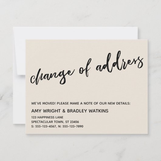 Casual Handschrift Verandering van Adres Cream Kaa Notitiekaartje (Voorkant)