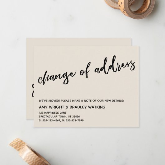 Casual Handschrift Verandering van Adres Cream Kaa Notitiekaartje (Voorkant / Achterkant in situ)