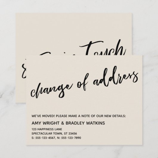 Casual Handschrift Verandering van Adres Cream Kaa Notitiekaartje (Voorkant / Achterkant)