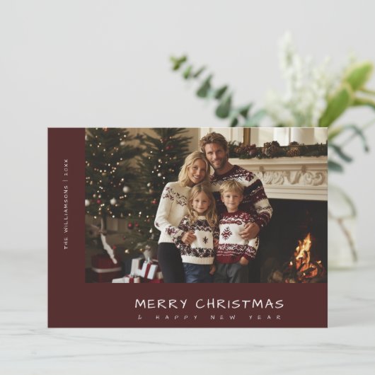 Casual handschrift Vrolijk kerstnieuwjaarsfoto Feestdagenkaart (Staand voorkant)