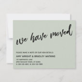 Casual handschrift We hebben verplaatst Sage aanko Notitiekaartje (Voorkant)