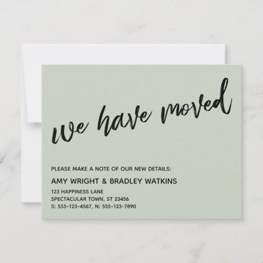 Casual handschrift We hebben verplaatst Sage aanko Notitiekaartje (Voorkant)