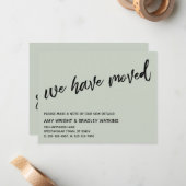 Casual handschrift We hebben verplaatst Sage aanko Notitiekaartje (Voorkant / Achterkant in situ)