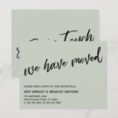 Casual handschrift We hebben verplaatst Sage aanko Notitiekaartje (Voorkant / Achterkant)