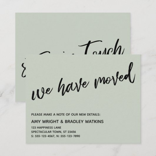Casual handschrift We hebben verplaatst Sage aanko Notitiekaartje (Voorkant / Achterkant)