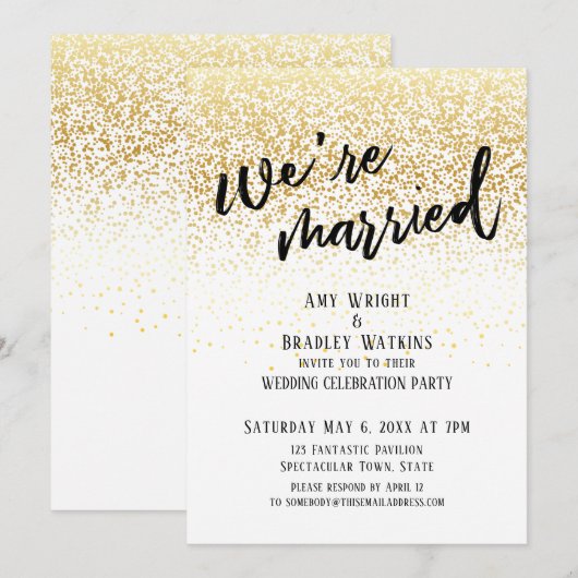 Casual handschrift We zijn getrouwd Gold Confetti Kaart (Voorkant / Achterkant)
