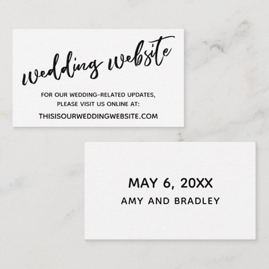 Casual handschrift zwart wit bruiloft website informatiekaartje (Voorkant / Achterkant)