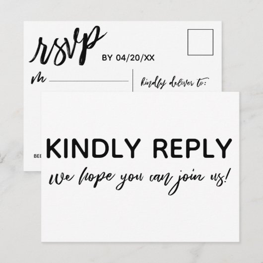 Casual Handschrift Zwart Wit Menu Keuze RSVP (Voorkant / Achterkant)