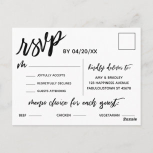 Casual Handschrift Zwart Wit Menu Keuze RSVP