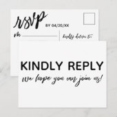 Casual Handschrift Zwart Wit RSVP Song Aanvraag Briefkaart (Voorkant / Achterkant)