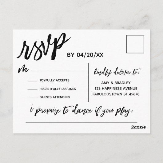 Casual Handschrift Zwart Wit RSVP Song Aanvraag Briefkaart (Achterkant)