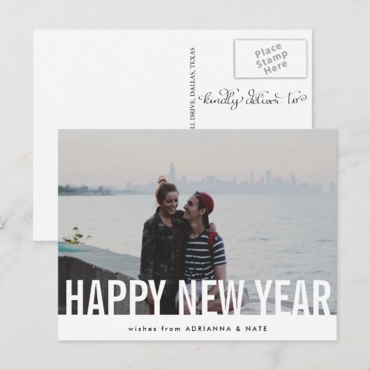 Casual Happy New Year Modern Holiday Foto Feestdagenkaart (Voorkant / Achterkant)