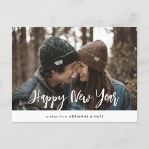 Casual Happy New Year Modern Script Couple Photo Feestdagenkaart