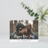 Casual Happy New Year Modern Script Couple Photo Feestdagenkaart (Staand voorkant)