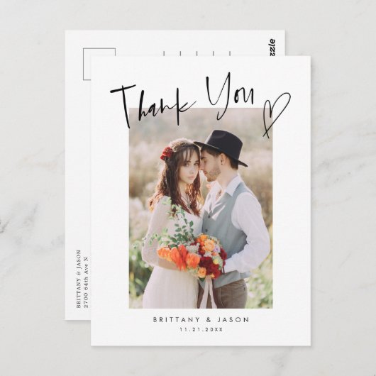 Casual heart moderne bruiloft foto  script briefkaart (Voorkant / Achterkant)