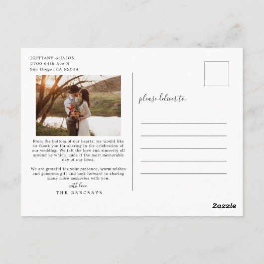 Casual heart moderne bruiloft foto  script briefkaart (Achterkant)