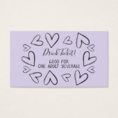 Casual Hearts, Black on Lavender Drink Tickets Visitekaartje (Voorkant)