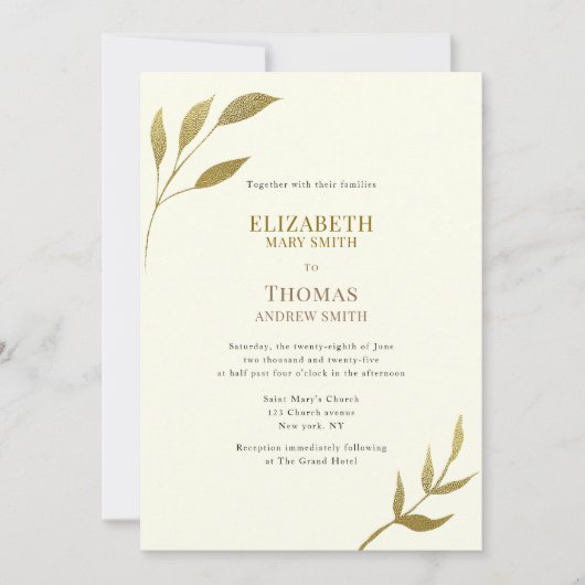 Casual ivoor en gouden bruiloft kaart (Voorkant)