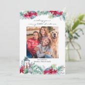 Casual kerstfoto van Poinsettia Lantern Feestdagenkaart (Staand voorkant)