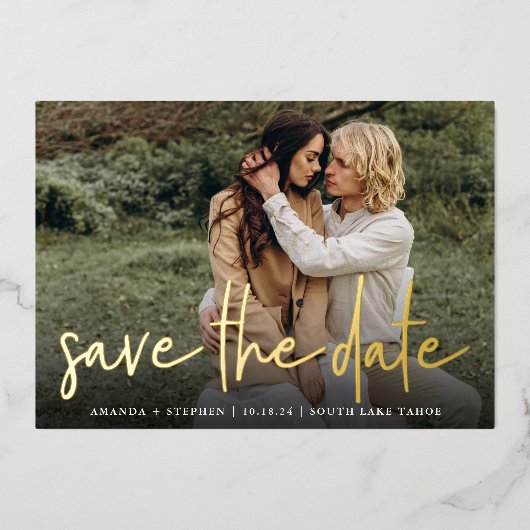 Casual kettingFolie | De foto bewaart de Datum Folie Uitnodiging (Voorkant)