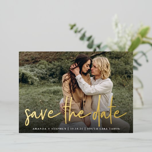 Casual kettingFolie | De foto bewaart de Datum Folie Uitnodiging (Staand Voorkant)