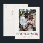 Casual kleurrijke kerstfeestelijke enkelvoudige fo feestdagenkaart<br><div class="desc">Dit casual, kleurrijke briefkaart voor kerstvakantie met kerstmis is perfect voor uw leuke, creatieve kerstcadeautjes. Het is een uniek, speels modern lettertype in rood, boho-tan, en licht en donkergroen, maakt een gelukkig seizoensgebonden gevoel mogelijk. Als je de donkere winter van je geliefden wilt ophelderen met een schattige feestvreugde, dan heb...</div>