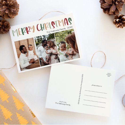 Casual, kleurrijke kerstfoto 3 feestdagenkaart