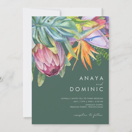 Casual kleurrijke tropische Floral | Groen huwelij Kaart (Voorkant)