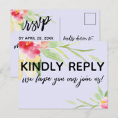 Casual kleurrijke Waterverf Floral RSVP Lavender Briefkaart (Voorkant / Achterkant)