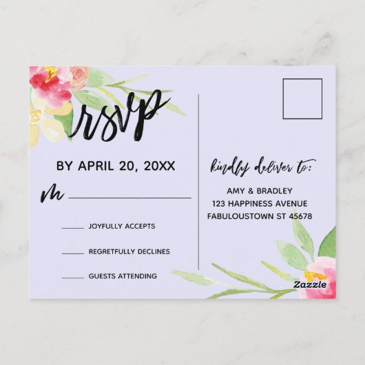 Casual kleurrijke Waterverf Floral RSVP Lavender Briefkaart (Achterkant)