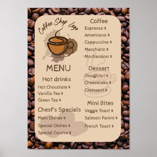 Casual koffiebonen Voeg je menukoffie toe Poster (Voorkant)
