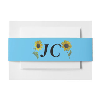 Casual land zonnebloemen & initialen bruiloft uitnodigingen wikkel