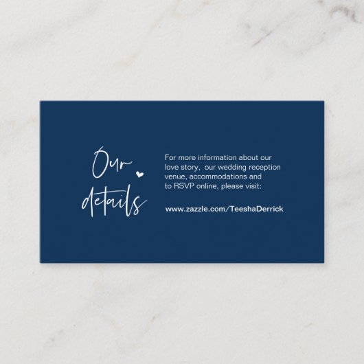Casual, minimaal, Navy Blue font, Wedding Details Informatiekaartje (Voorkant)