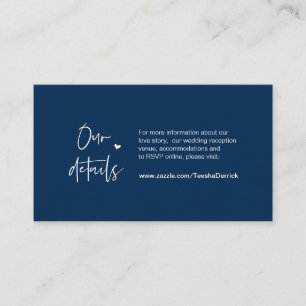 Casual, minimaal, Navy Blue font, Wedding Details Informatiekaartje