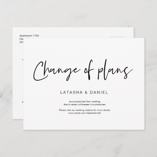 Casual minimaal, wijziging van plannen, huwelijk u briefkaart (Voorkant / Achterkant)