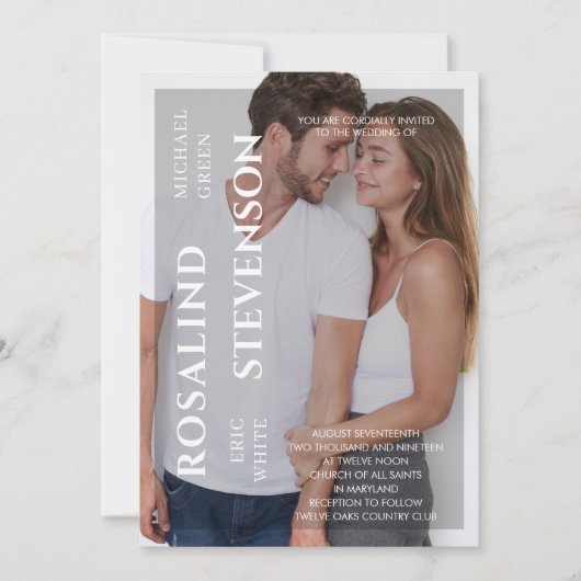 Casual, minimale zwarte witte foto bruiloft kaart (Voorkant)