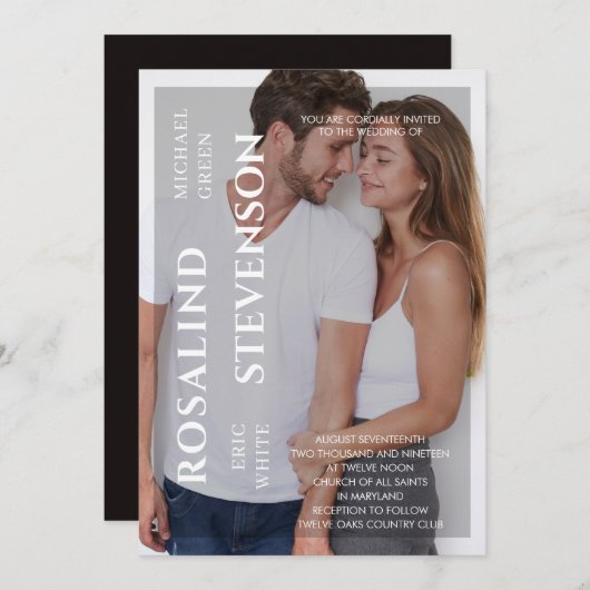 Casual, minimale zwarte witte foto bruiloft kaart (Voorkant / Achterkant)