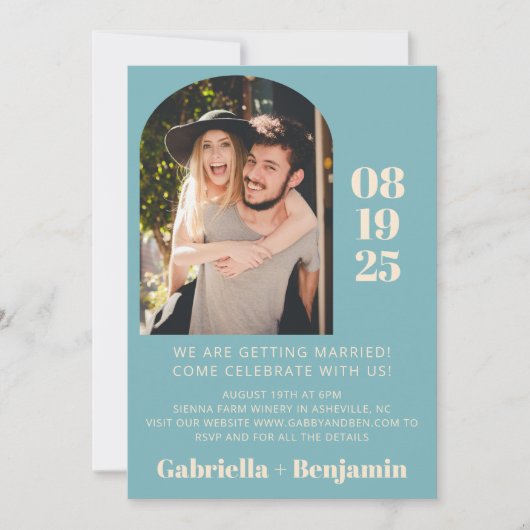 Casual minimalistisch Blauwgroen blauwe bruiloft f Kaart (Voorkant)