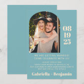 Casual minimalistisch Blauwgroen blauwe bruiloft f Kaart (Voorkant / Achterkant)