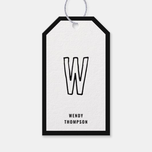Casual minimalistisch modern monogram zwart-wit cadeaulabel (Voorkant)