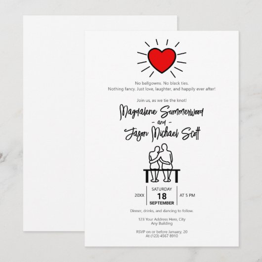 Casual minimalistisch rood hart handgetekend paar kaart (Voorkant / Achterkant)