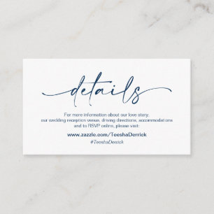 Casual minimalistische marinesnenpen, huwelijksgeg informatiekaartje